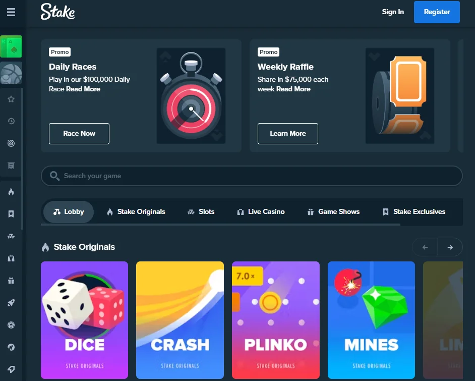 Stake Casino Main Page