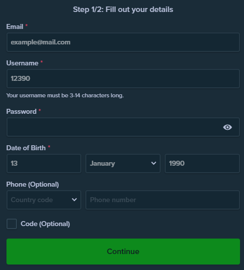 Sign up Page at Stake